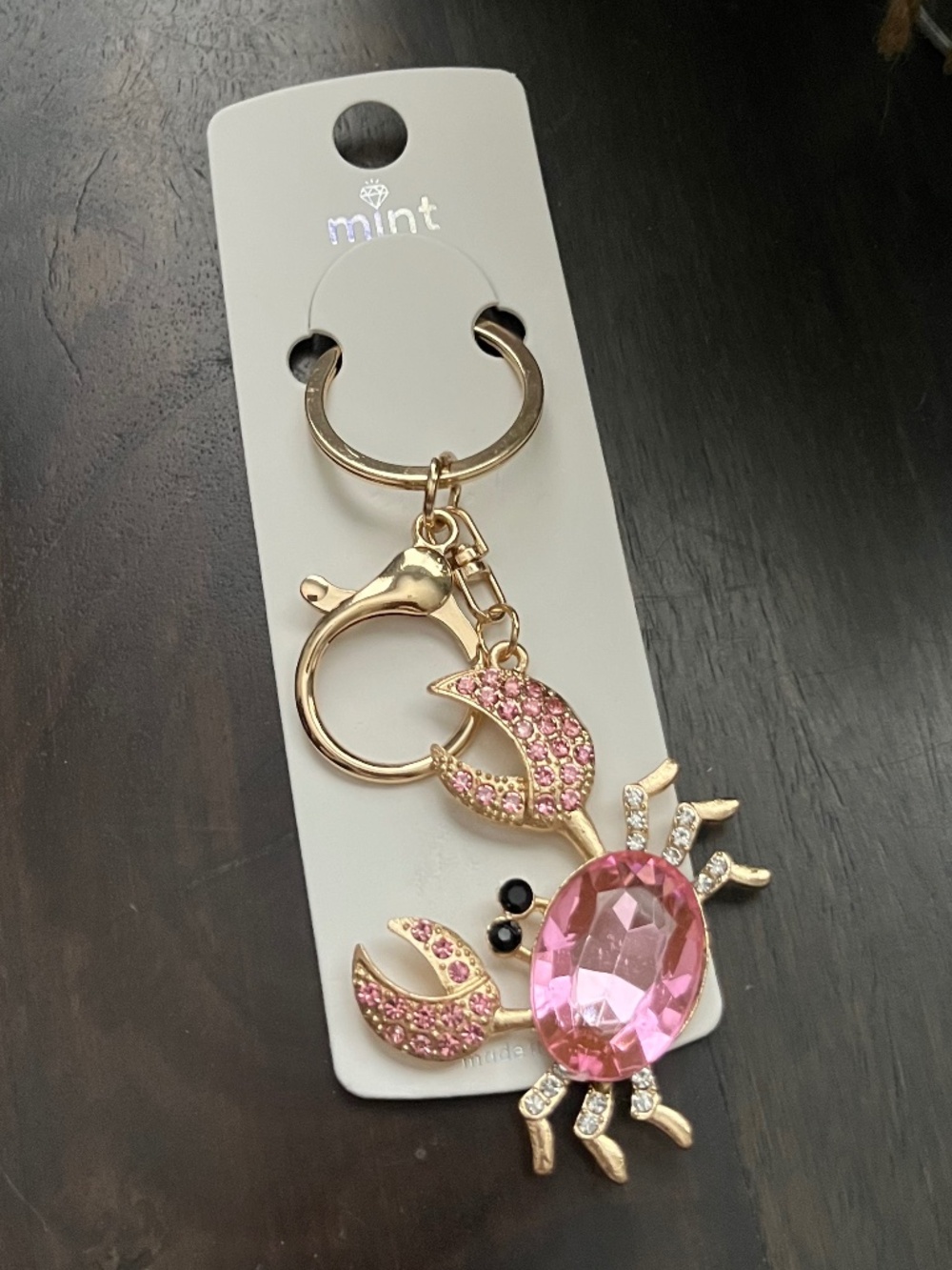 Mint Pink Rhinestone Crab Keychain Bag Charm NEW - Picture 5 of 5